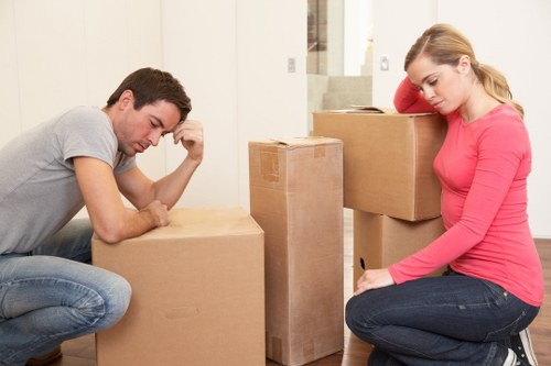 Family home relocation planning with boxes and protective wrapping