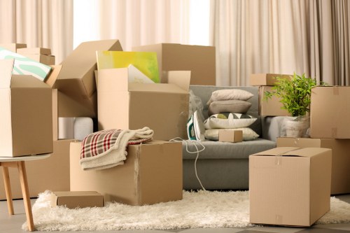 Packed boxes and household items ready for a Walthamstow house move