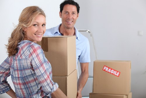 Organized packed boxes ready for a flat move in Walthamstow
